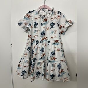 Janie and Jack White and Blue Kids Dress with Horse Print